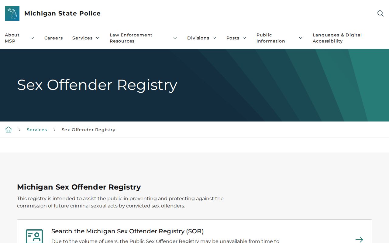 Livingston County sex offender registry information from Michigan State Police