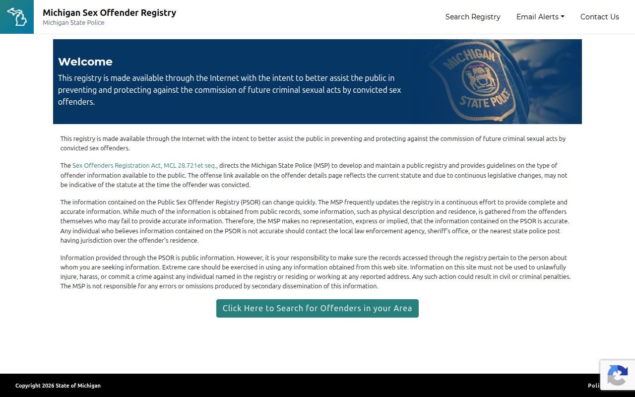 Michigan PSOR interface for a Livingston County sex offender search